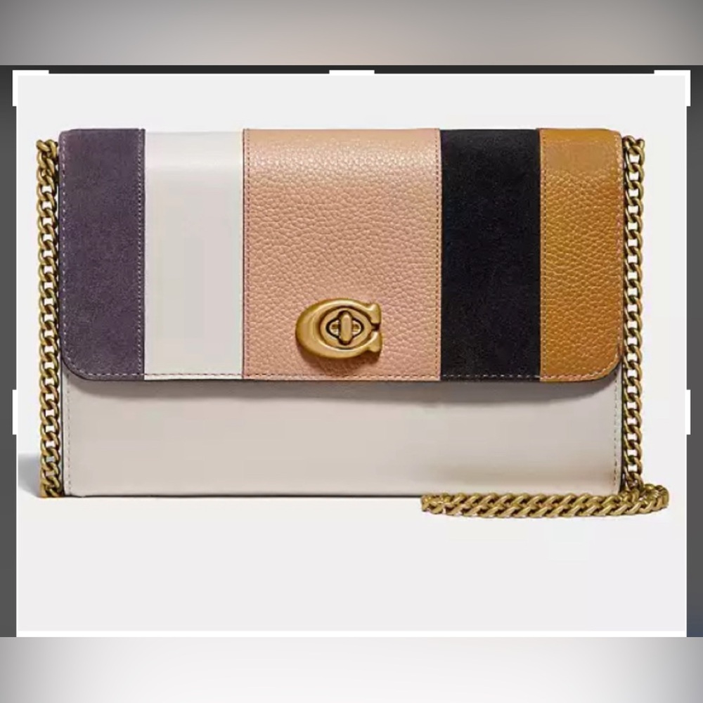 Coach Multicolor Striped Clutch with Gold Chain